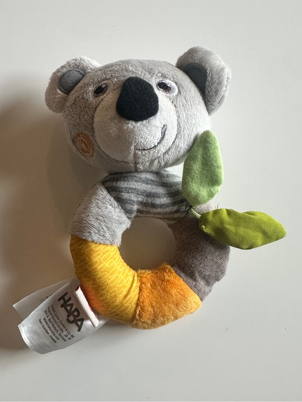 Haba Plush Koala Rattle Ring and Grasping Toy with Crinkle Leaves
